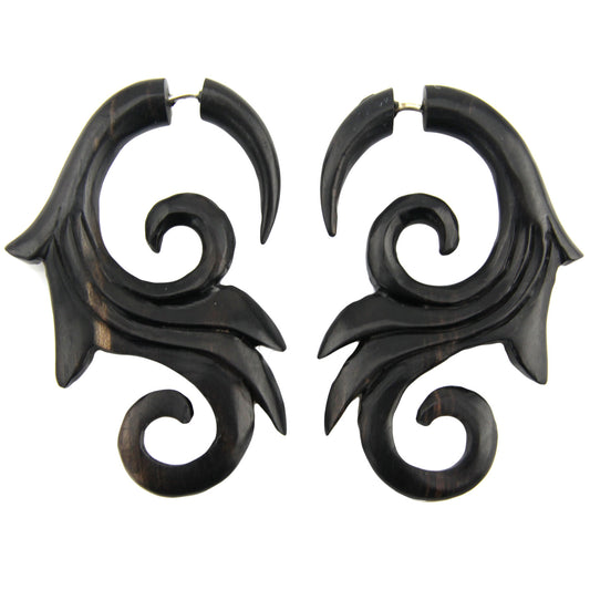 Feather Swirl Fake Gauge Earrings - Non-Piercing Cheater Plugs – Evolatree Jewelry