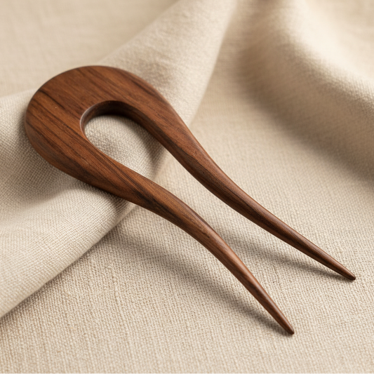 Evolatree - Double Prong Sono Wood Lulu Drop Carved Design Hair Stick Pin - 5"