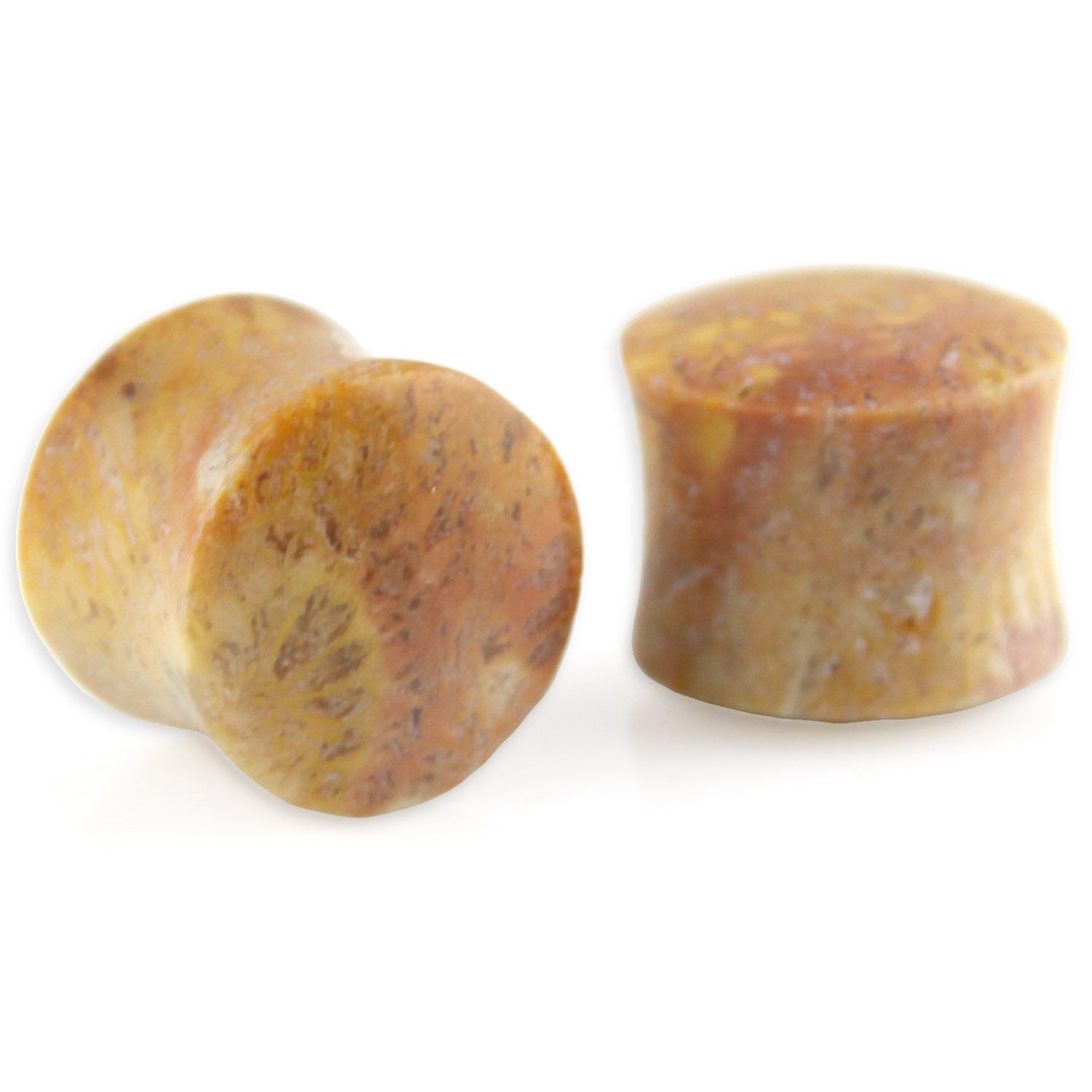 Hand Carved Fossilized Coral Ear Plugs - Rose and Tan Hue - 14mm / 9/16 – Evolatree Jewelry