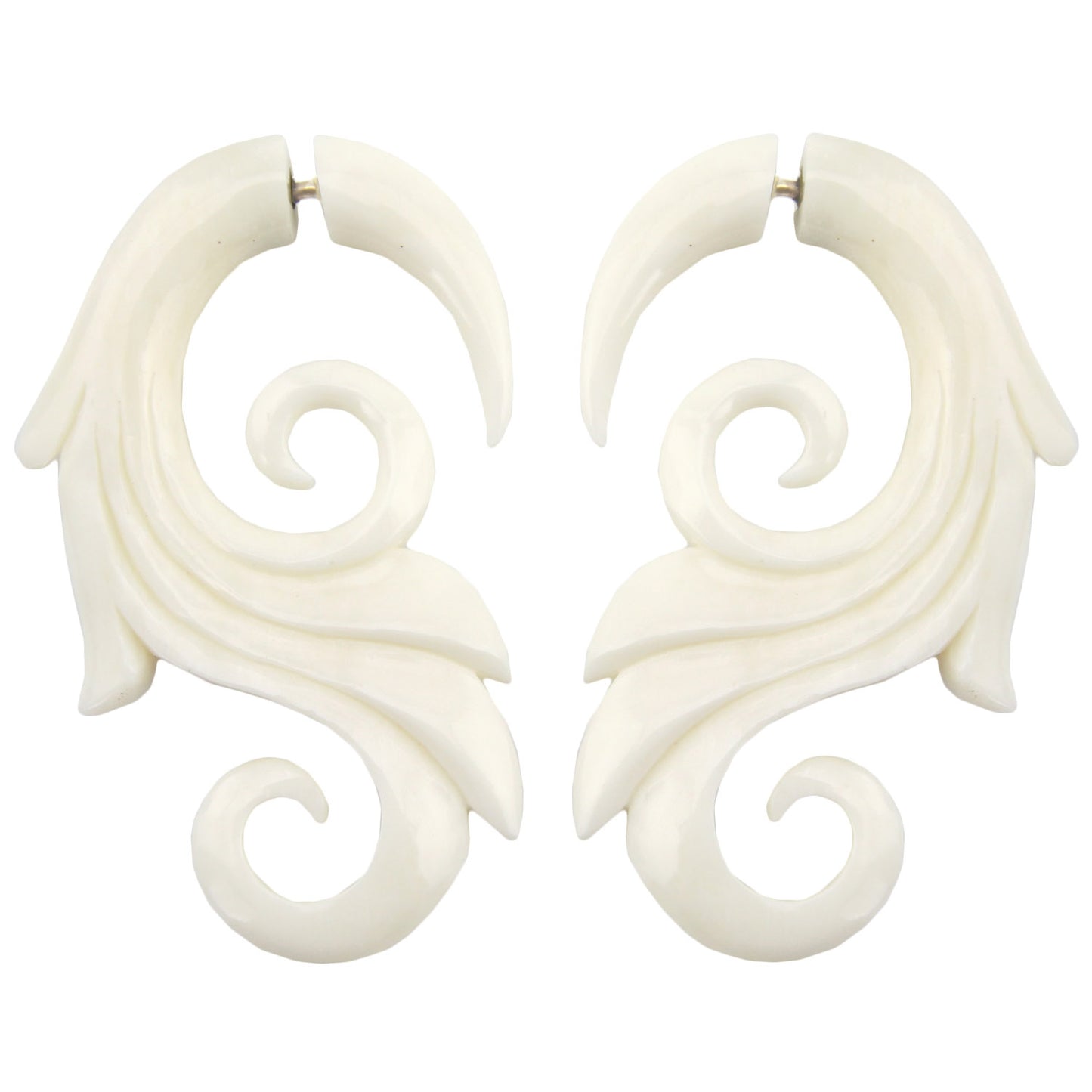 Feather Swirl Fake Gauge Earrings - Non-Piercing Cheater Plugs – image 2 – Evolatree Jewelry