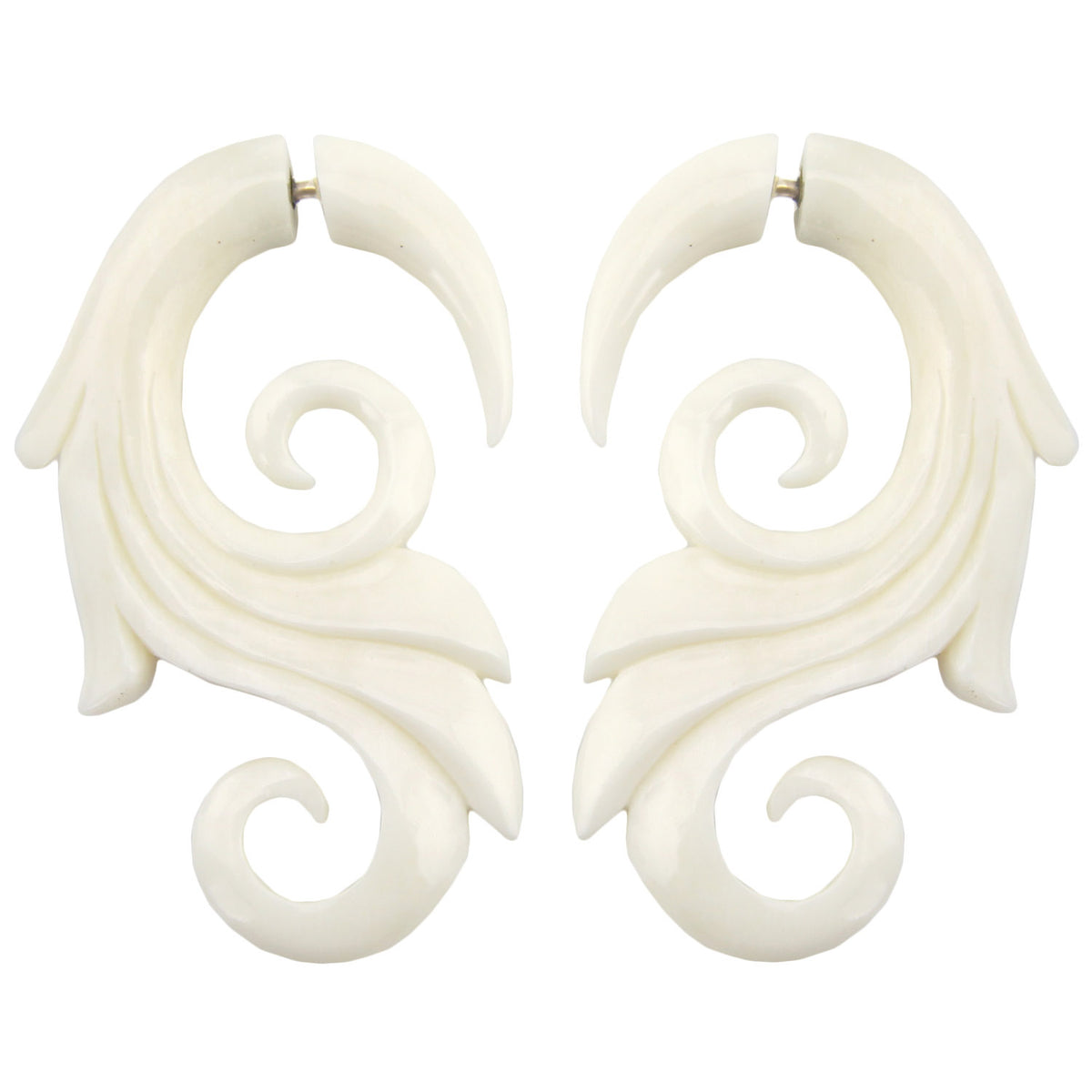 Feather Swirl Fake Gauge Earrings - Non-Piercing Cheater Plugs – image 2 – Evolatree Jewelry
