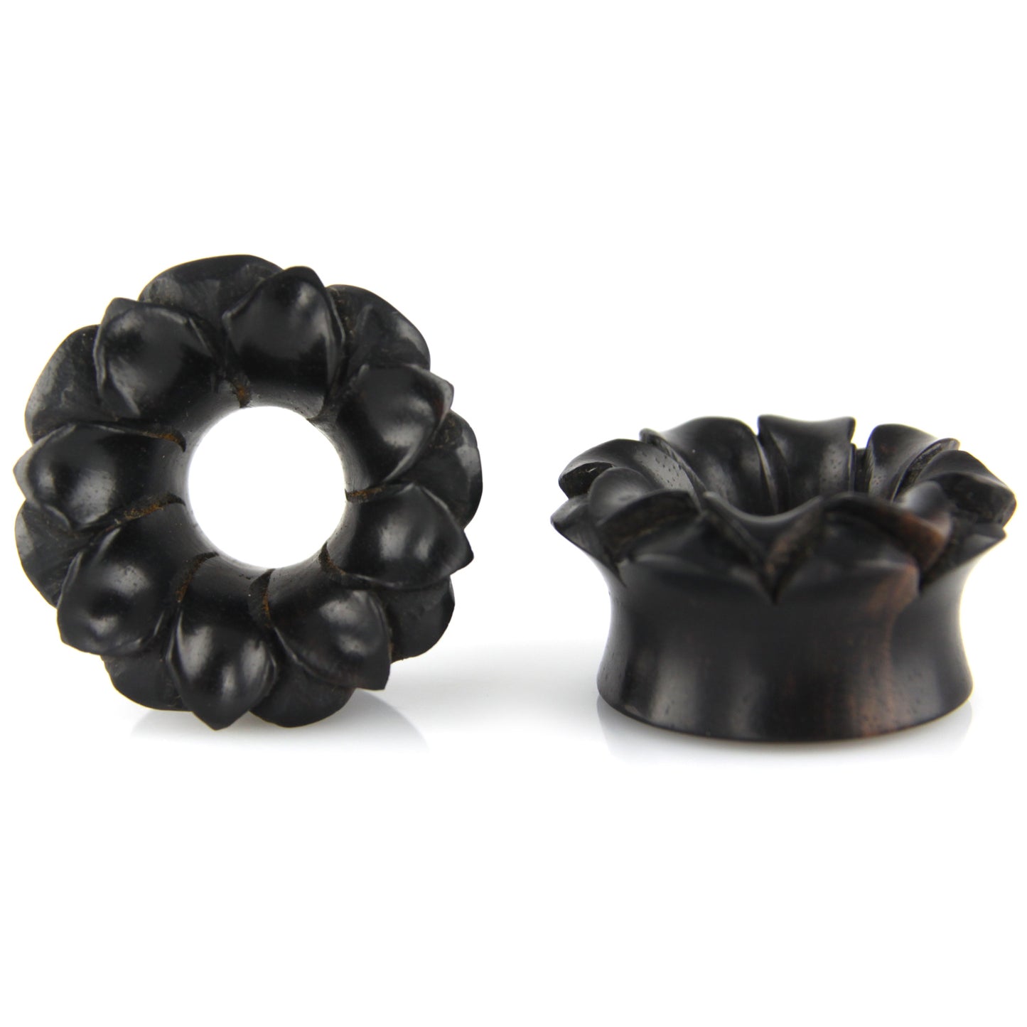 Hand Carved Floral Burst Ear Plugs – image 5 – Evolatree Jewelry