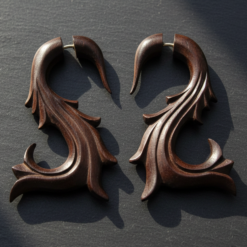 French Vine Fake Gauge Earrings - Non-Piercing Cheater Plugs