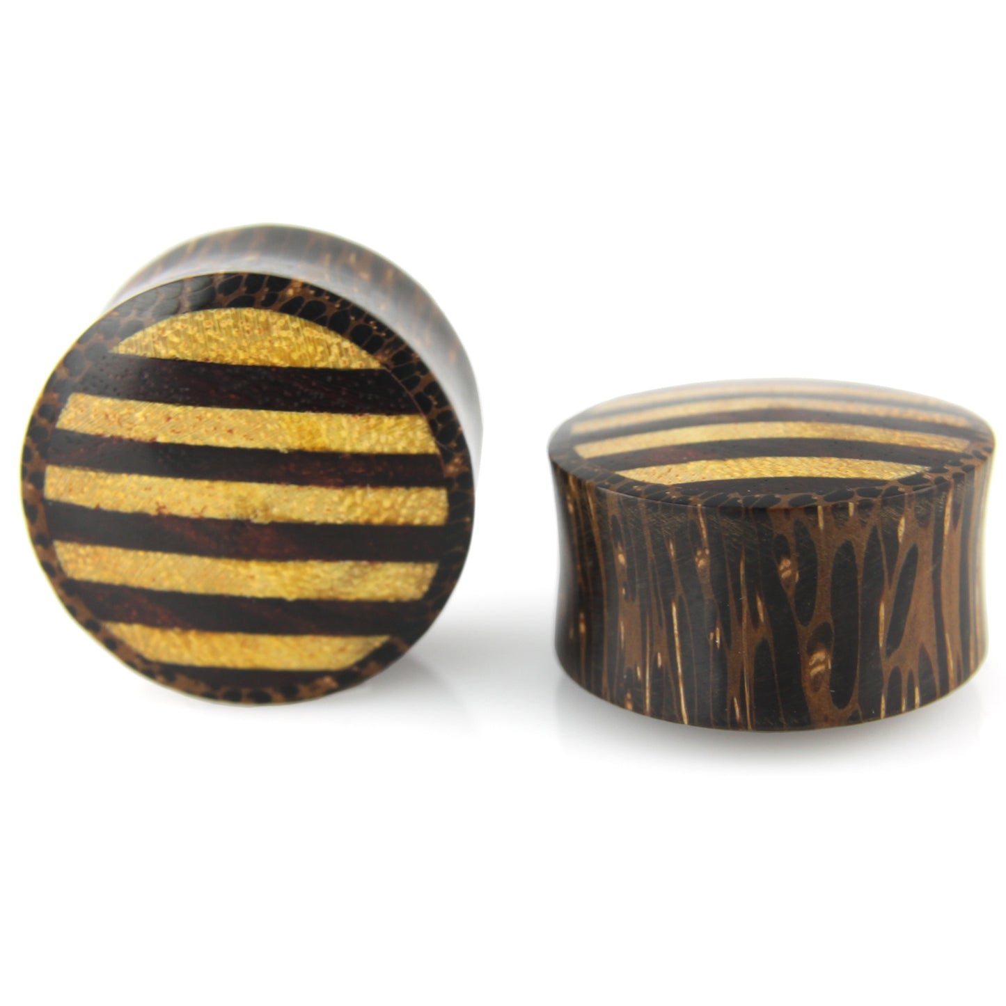 Hand Carved Wood Stripes Ear Plugs – image 6 – Evolatree Jewelry