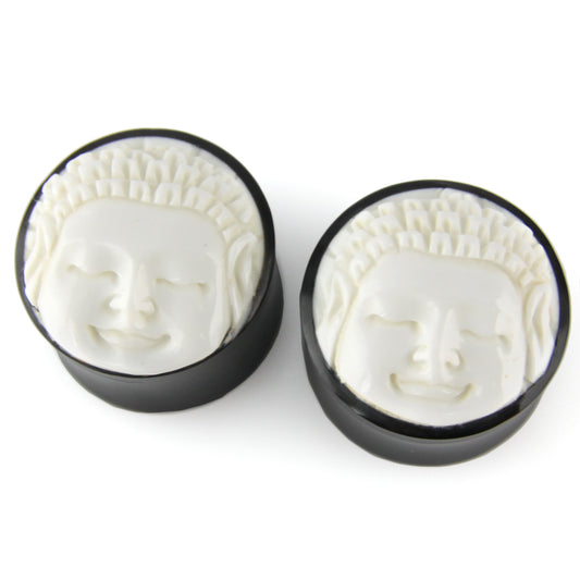 Hand Carved Buddha - Bone & Wood - 18mm - 11/16" Gauge Ear Plugs – Evolatree Jewelry