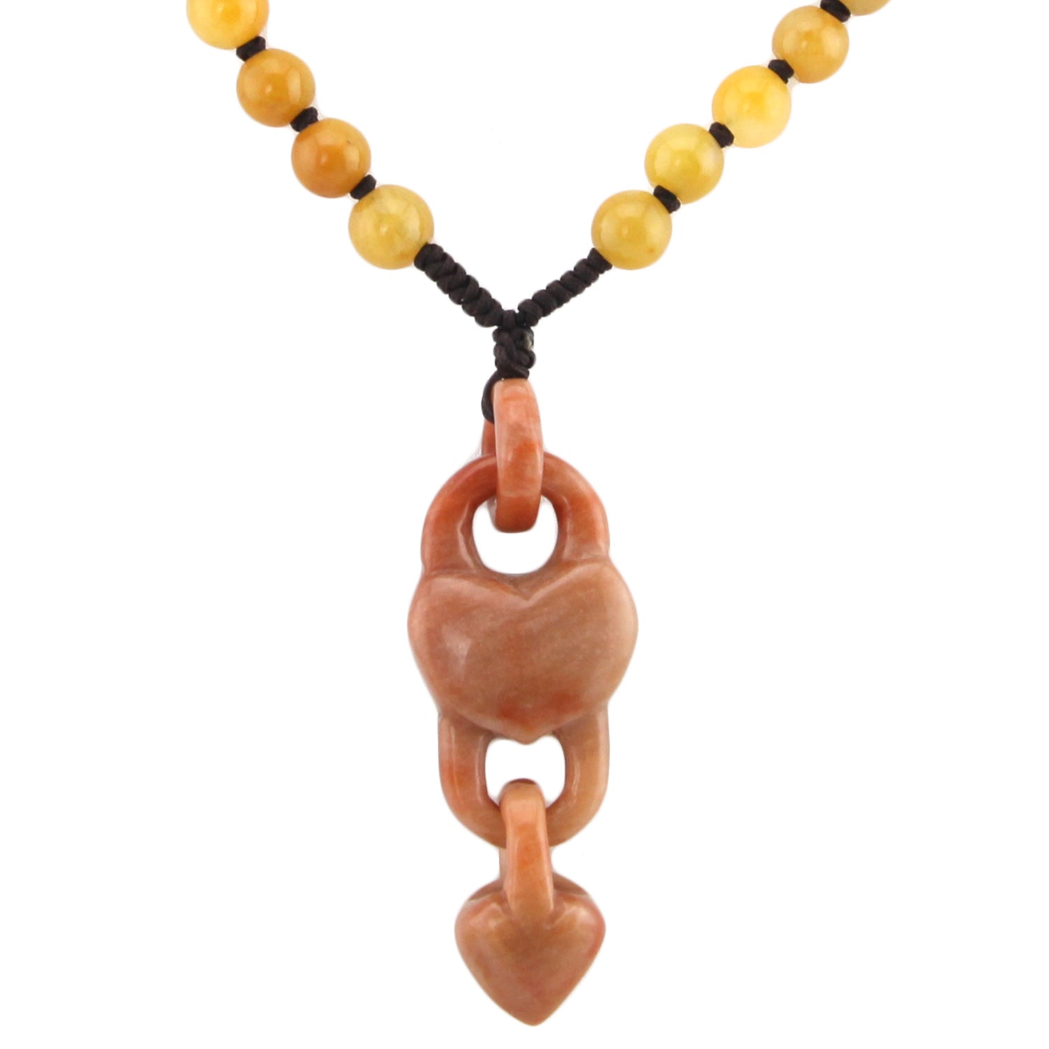 Chain Link Heart Natural Stone Pendant - Beaded Black Woven Necklace – Evolatree Jewelry