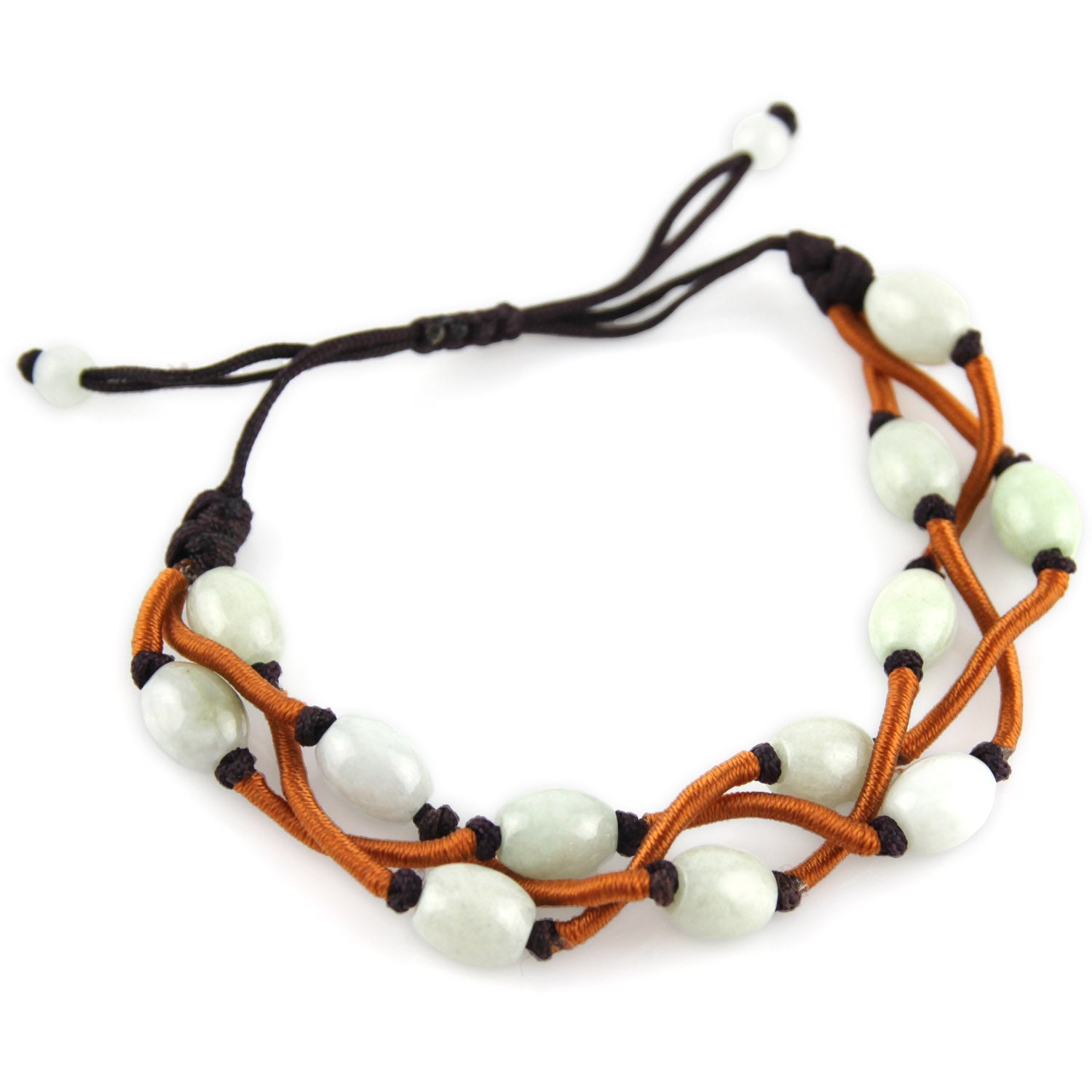 Deep Brown Adjustable Bracelet with Woven Copper Tri Strand and Jade Stone Beads – Evolatree Jewelry