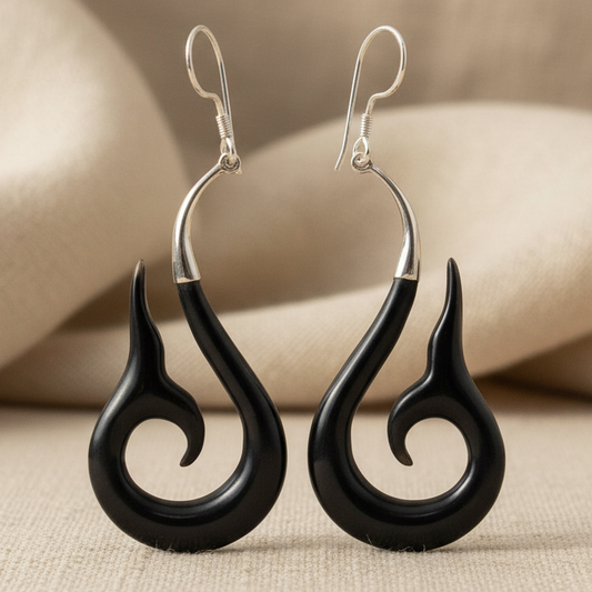 Whale's Tail - Ox Horn & Silver Earrings