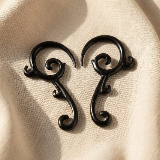 Hand Carved Horn Spiral Loop Filigree Ear Gauges - 3mm / 8g