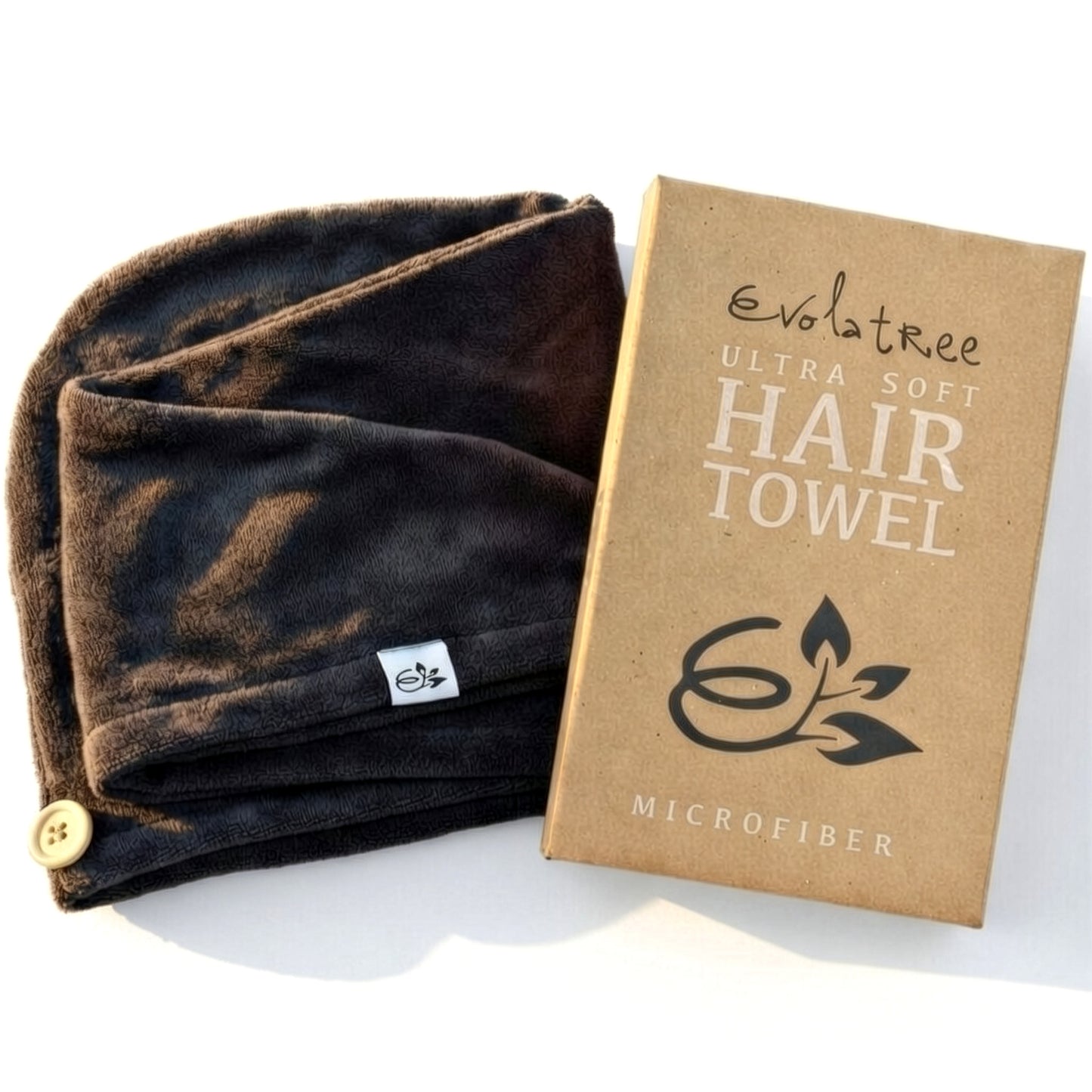 Evolatree Quick-Dry Microfiber Hair Towel Wrap with Wooden Button – Grey