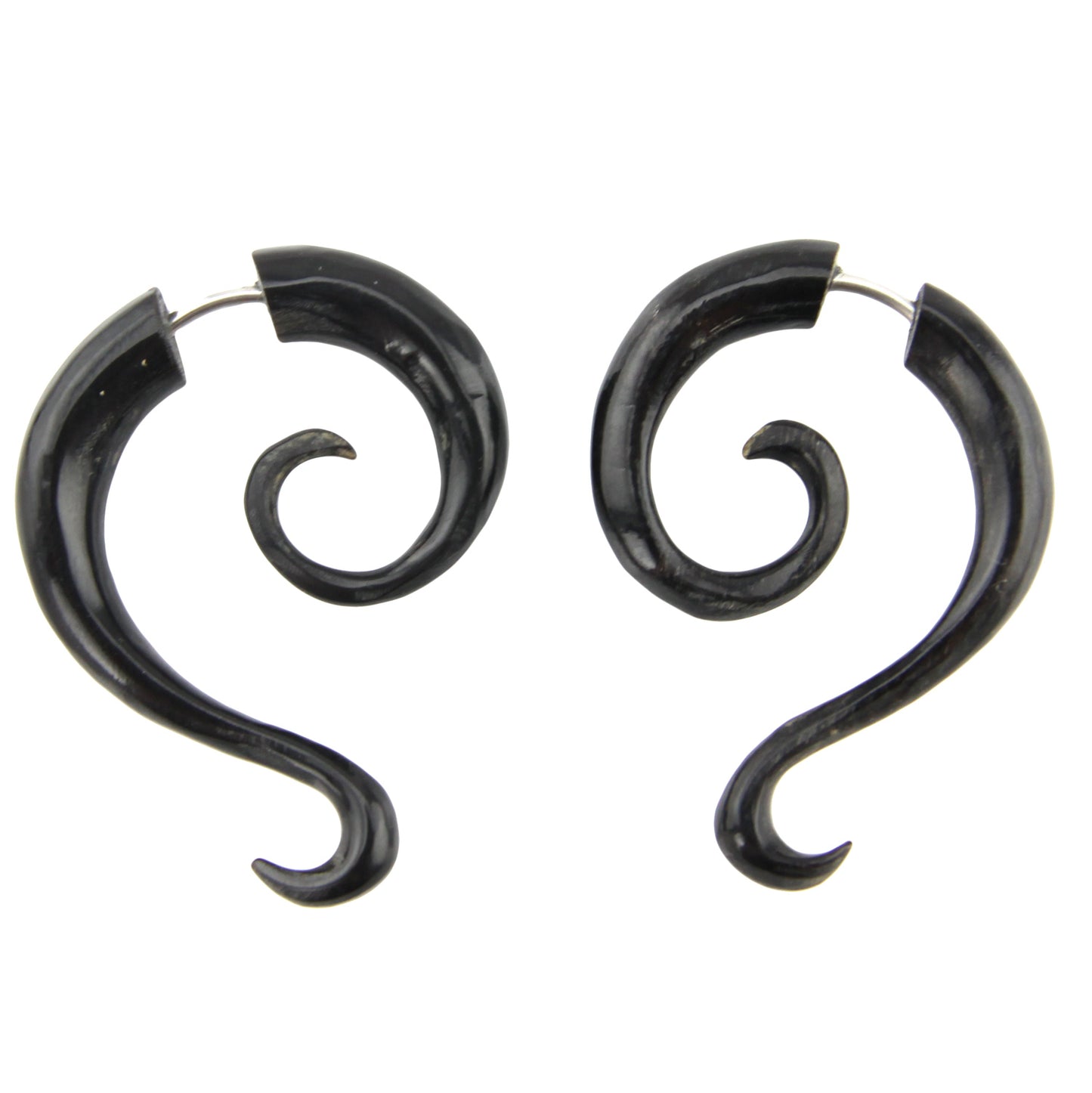Hand Carved Horn Tribal Spiral Flare Hook Earrings - Steel Posts – Evolatree Jewelry