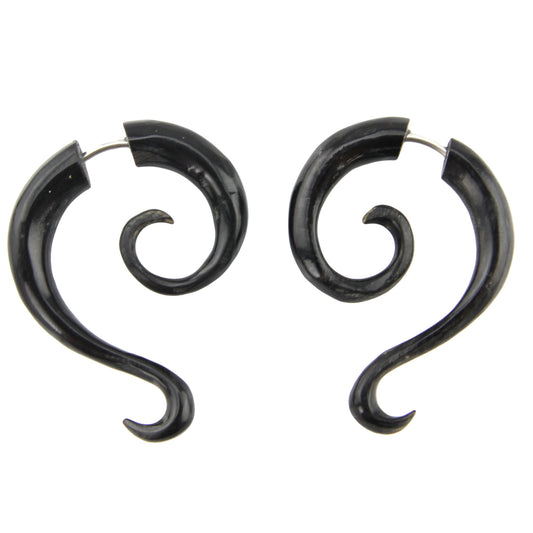 Hand Carved Horn Tribal Spiral Flare Hook Earrings - Steel Posts – Evolatree Jewelry