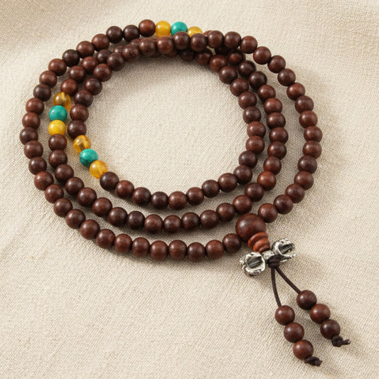 Brown Wood & Yellow Turquoise Offset Mala Necklace – Evolatree Jewelry