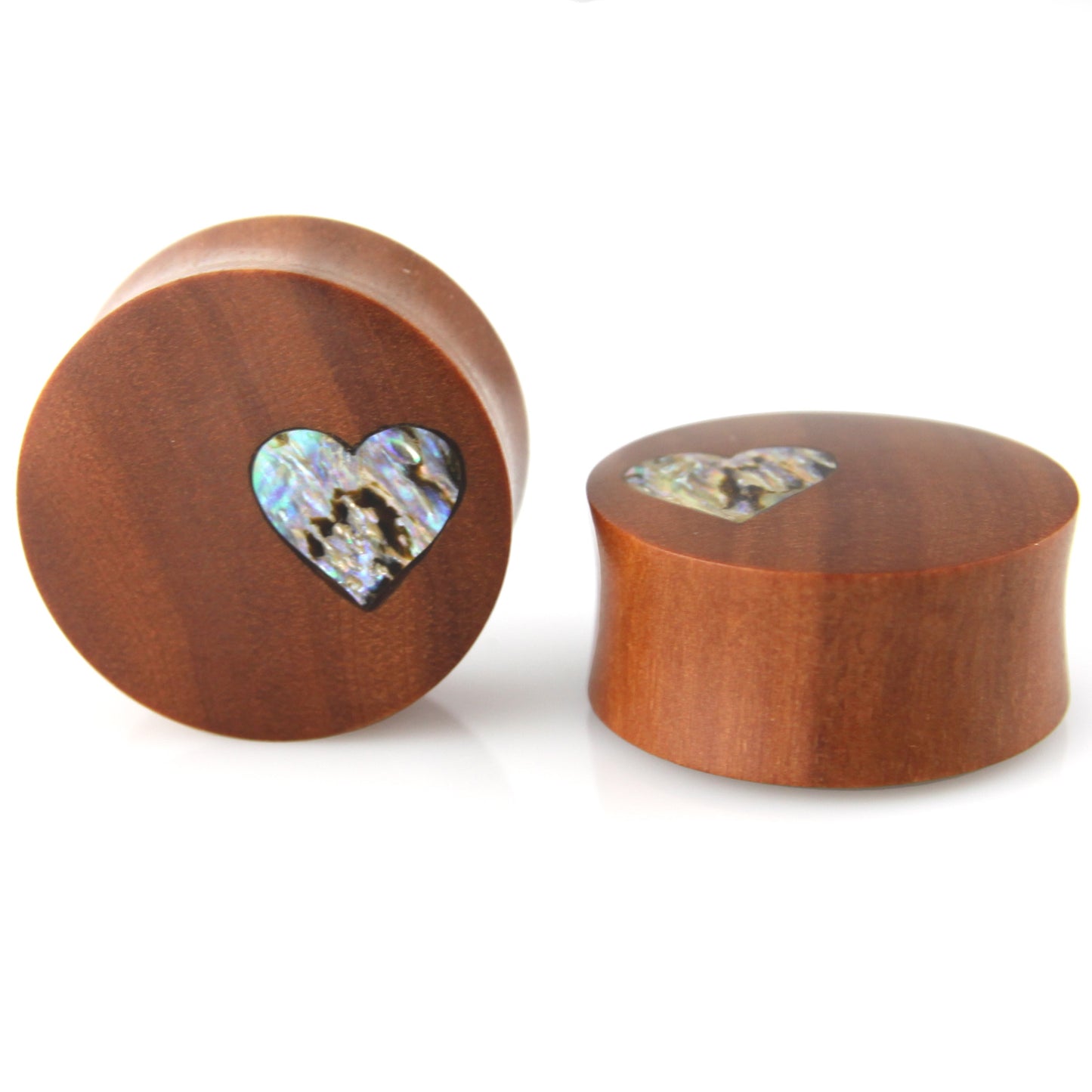 Hand Carved MOP & Wood Heart Ear Plugs – image 4 – Evolatree Jewelry