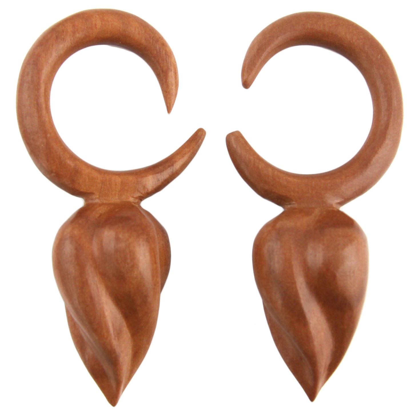 Hand Carved Saba Wood Spiral Drop Ear Plugs – image 2 – Evolatree Jewelry