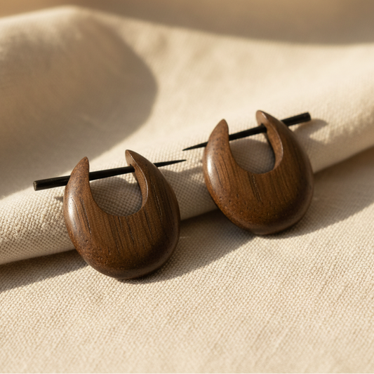 Hand Carved Horn Wood Hoop Earrings
