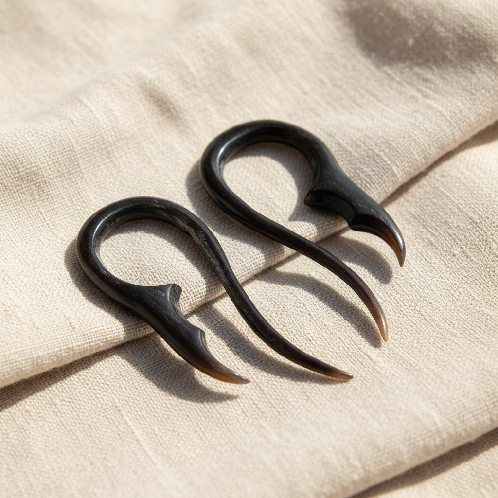 Hand Carved Horn Mermaid Tail Ear Gauges - 2.5mm / 10g