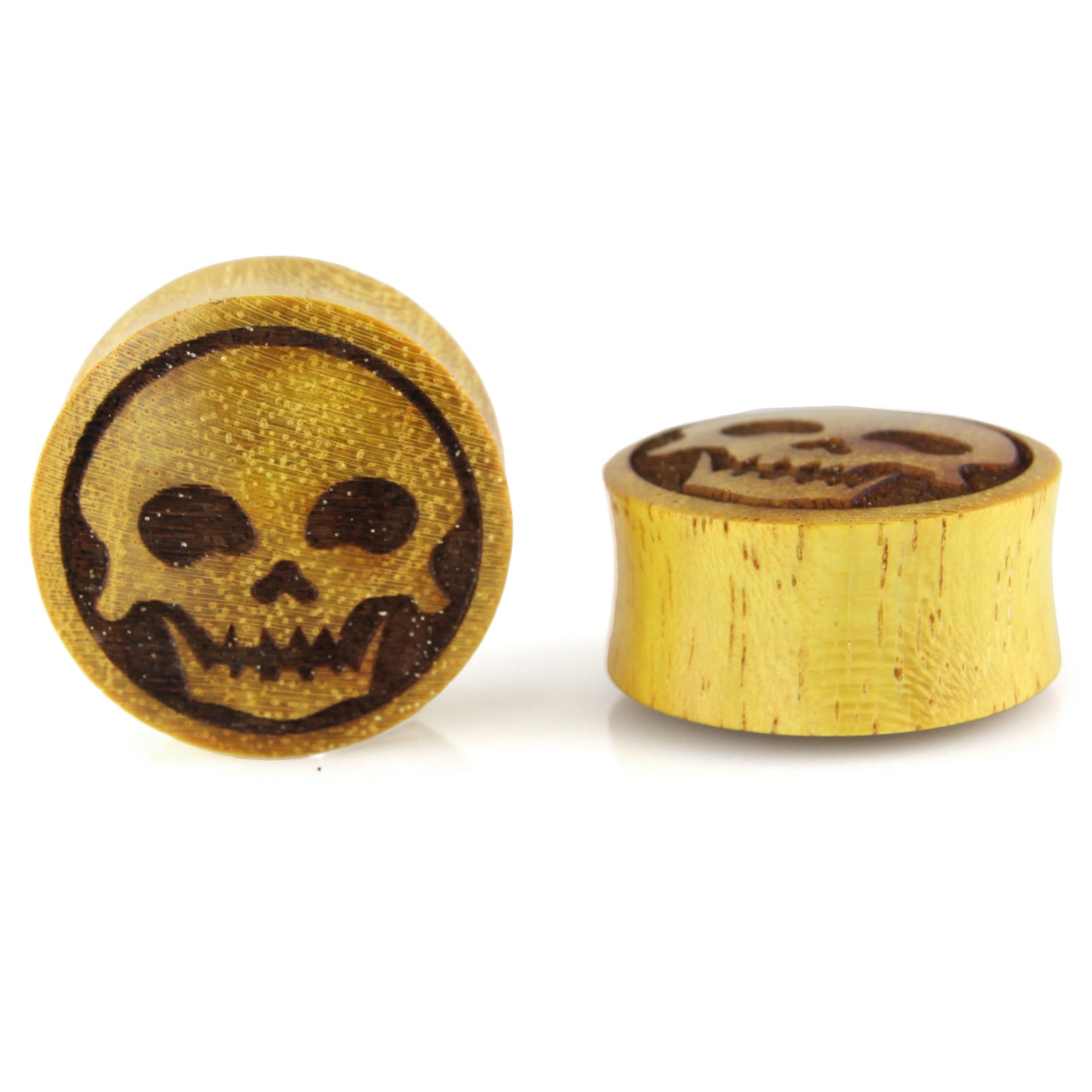Hand Carved Wood Skellington Ear Plugs – image 4 – Evolatree Jewelry