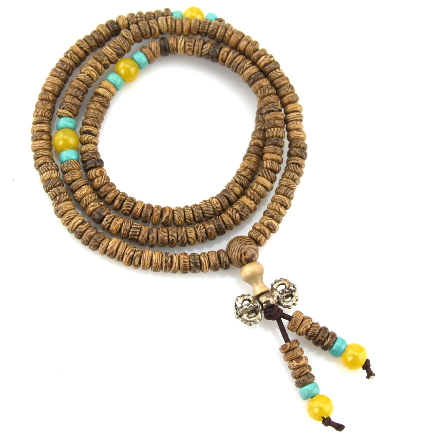 Textured Wood & Yellow Turquoise Offset Mala Necklace – Evolatree Jewelry