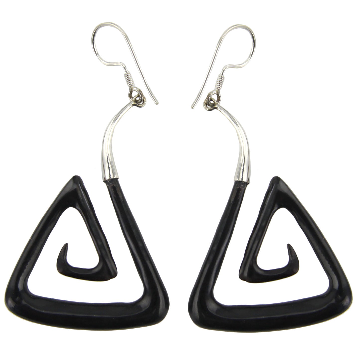 Triangle Spiral - Ox Horn & Silver Earrings – Evolatree Jewelry