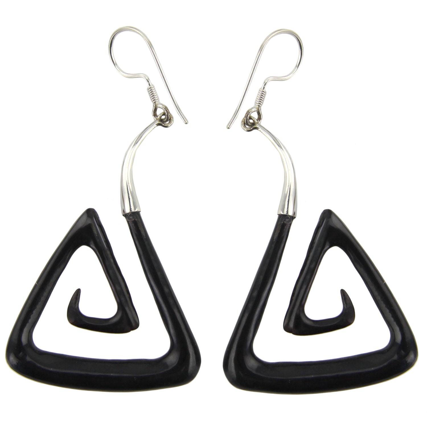 Triangle Spiral - Ox Horn & Silver Earrings – Evolatree Jewelry
