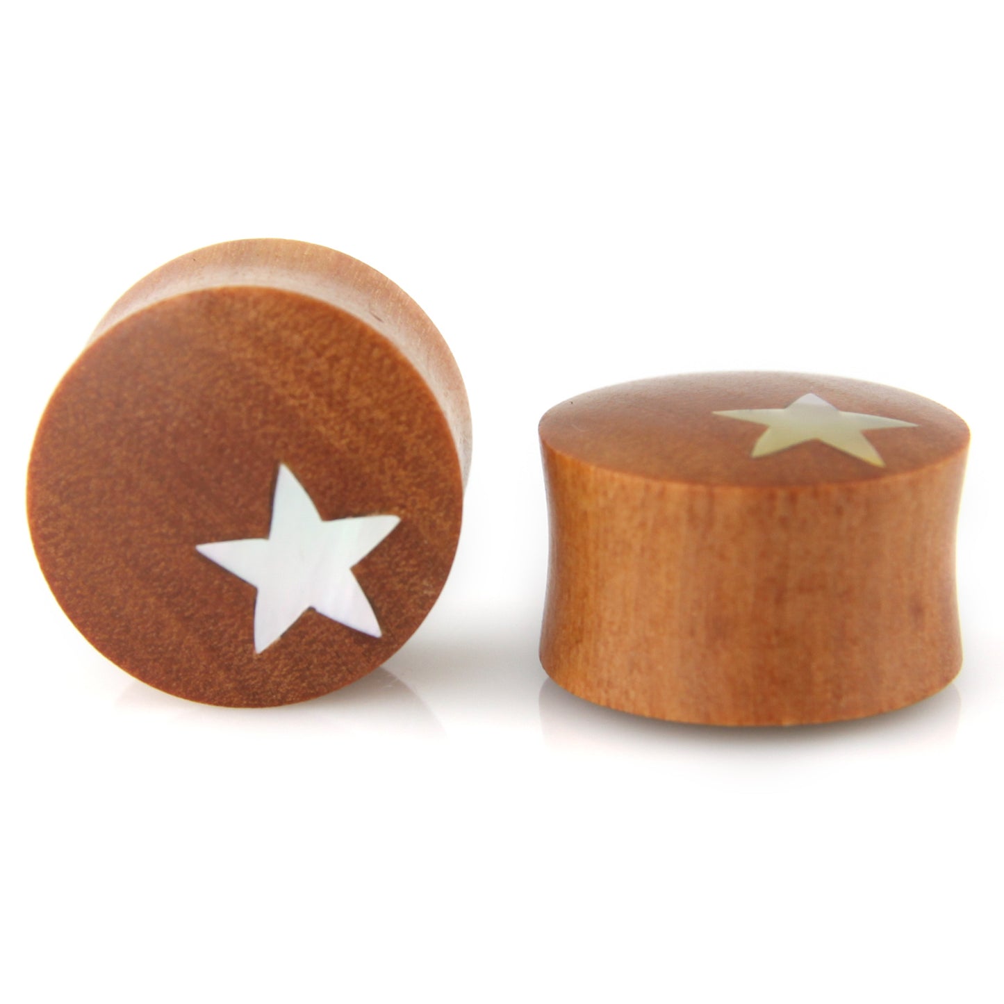 Hand Carved MOP & Wood Star Ear Plugs – image 3 – Evolatree Jewelry