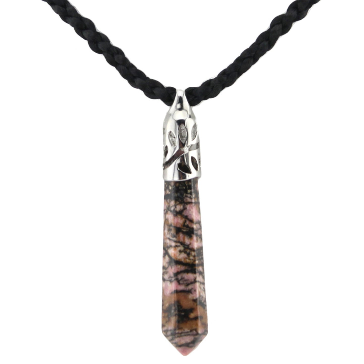 Marble Cut Stone Leafy Fitting Pendant with Black Woven Necklace – Evolatree Jewelry
