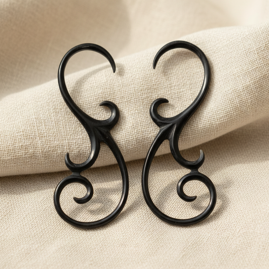 Hand Carved Horn Spiral Filigree Ear Gauges - 2mm / 12g