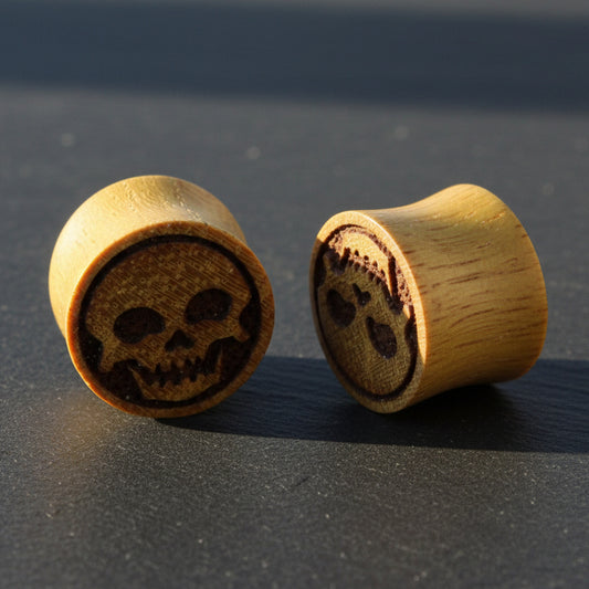 Hand Carved Wood Skellington Ear Plugs – Evolatree Jewelry