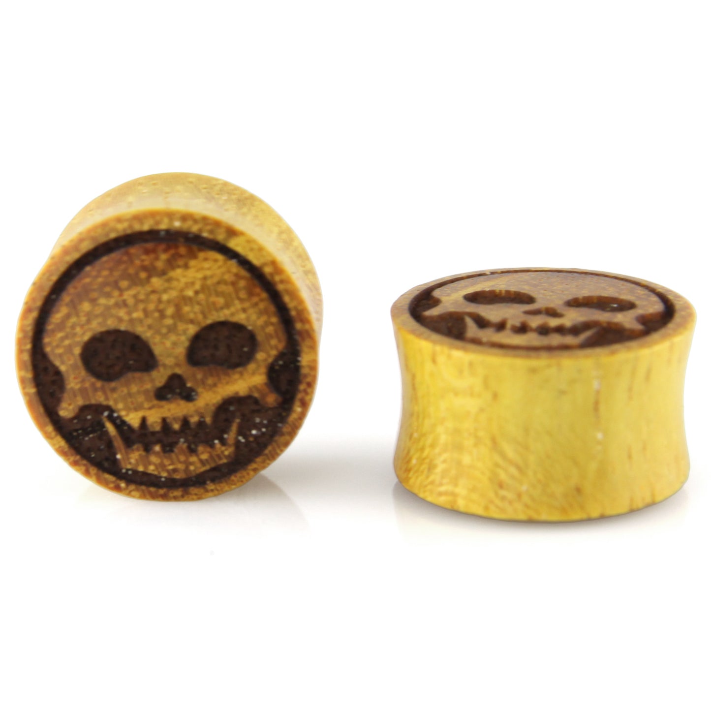 Hand Carved Wood Skellington Ear Plugs – image 2 – Evolatree Jewelry