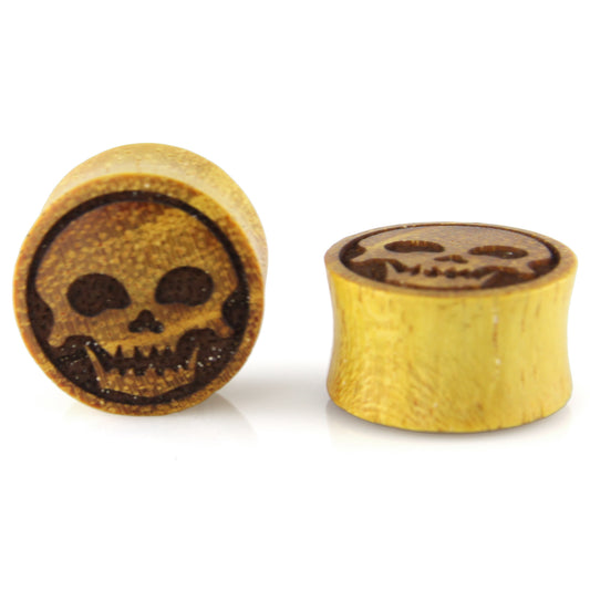 Hand Carved Wood Skellington Ear Plugs – image 2 – Evolatree Jewelry