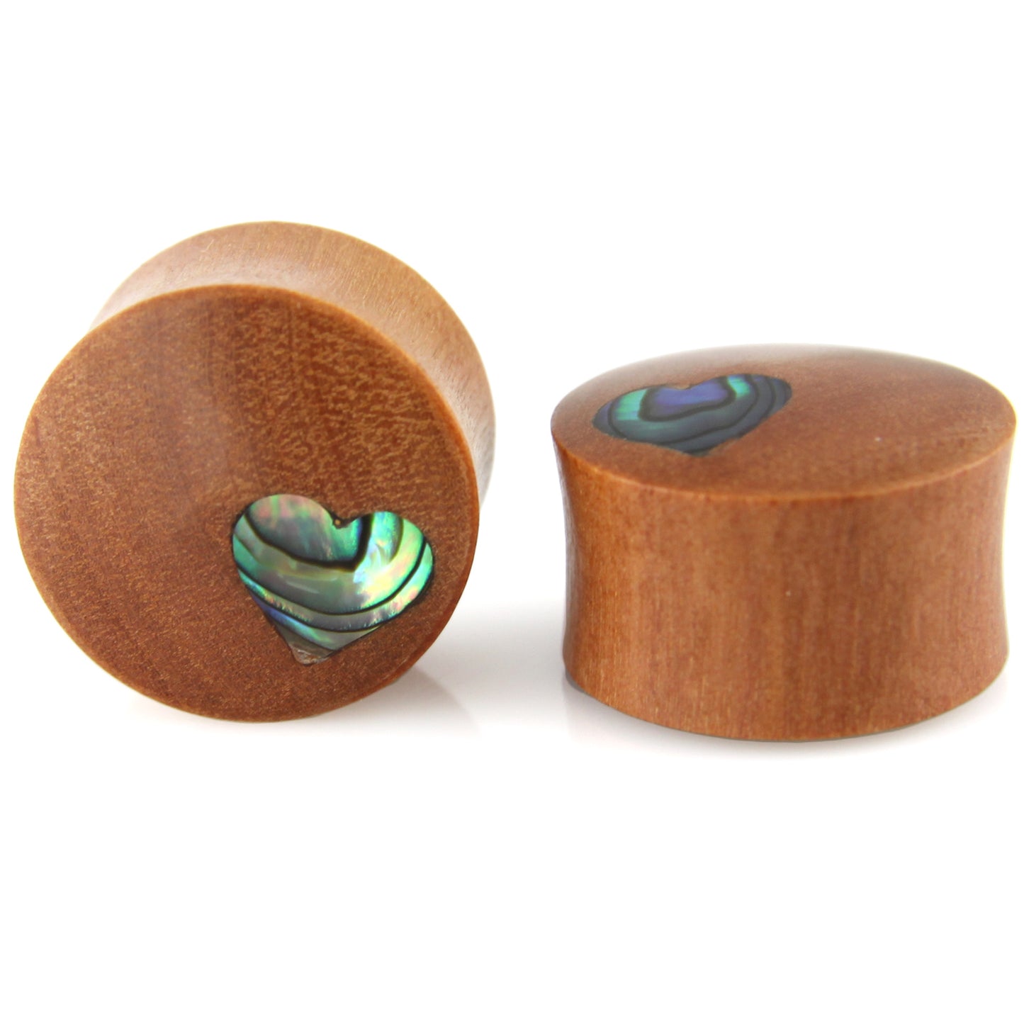 Hand Carved MOP & Wood Heart Ear Plugs – image 2 – Evolatree Jewelry