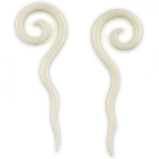 Hand Carved Bone Swivel Spiral White Earrings – Evolatree Jewelry