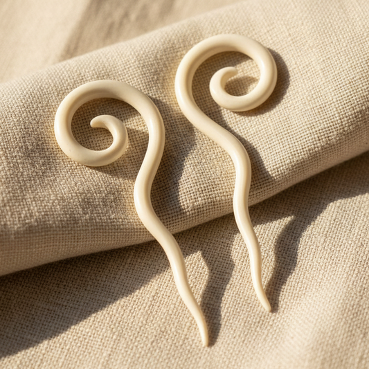 Hand Carved Bone Swivel Spiral White Earrings