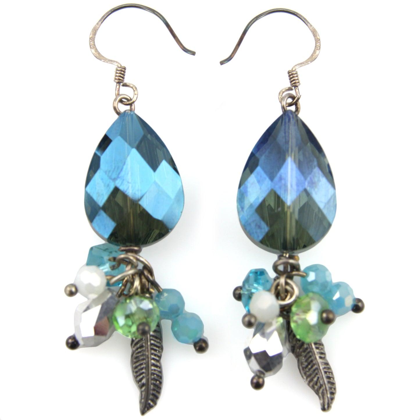 Funky Feather - Sparkle Bead - Iridescent Blue Hook Earrings – Evolatree Jewelry