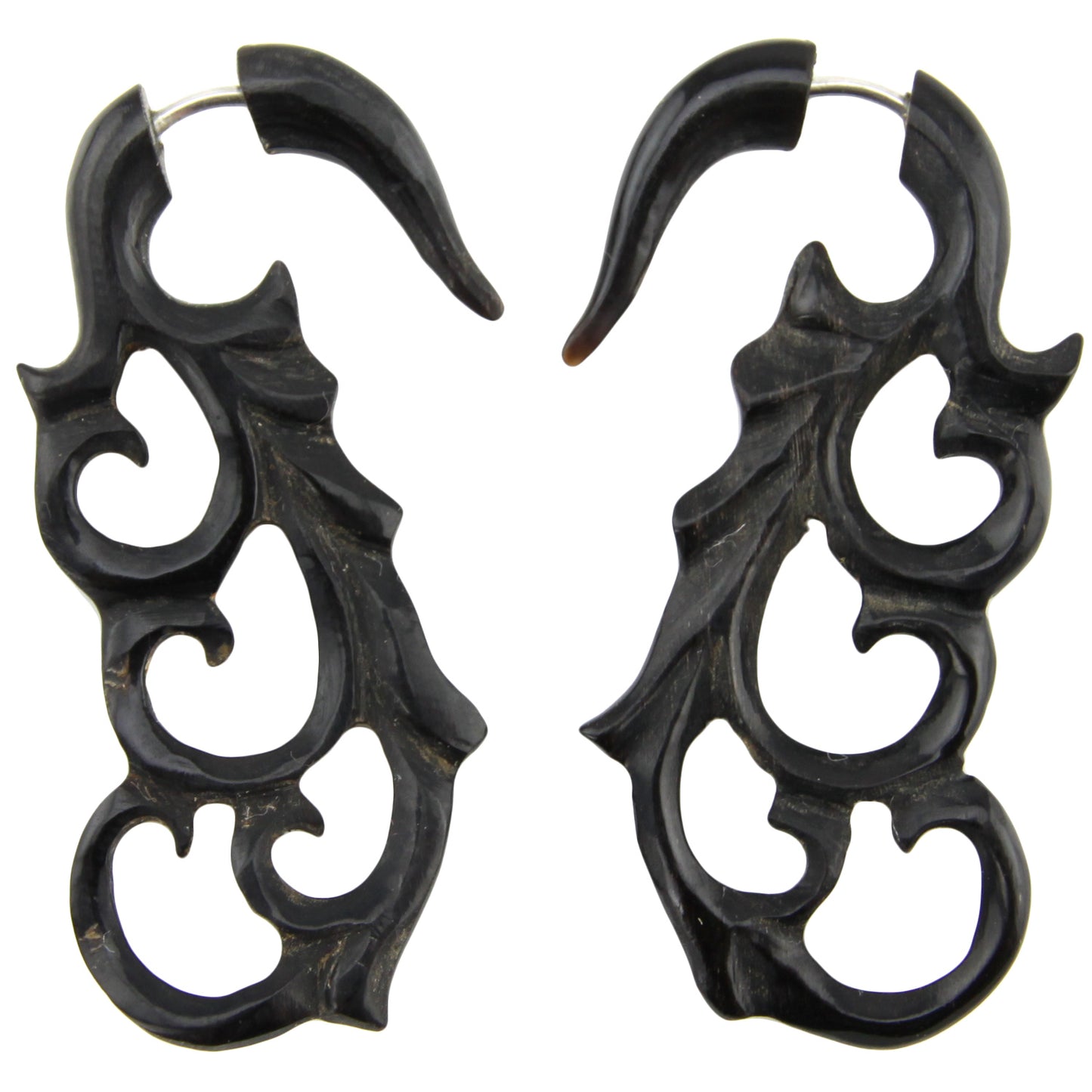 Hand Carved Horn Tribal Fern Filigree Hook Earrings - Steel Posts – Evolatree Jewelry