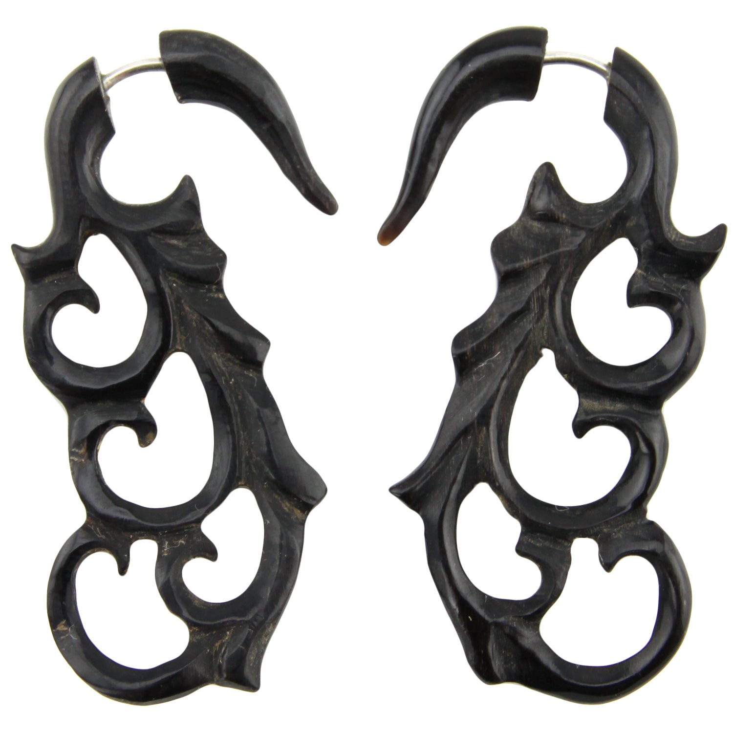 Hand Carved Horn Tribal Fern Filigree Hook Earrings - Steel Posts – Evolatree Jewelry