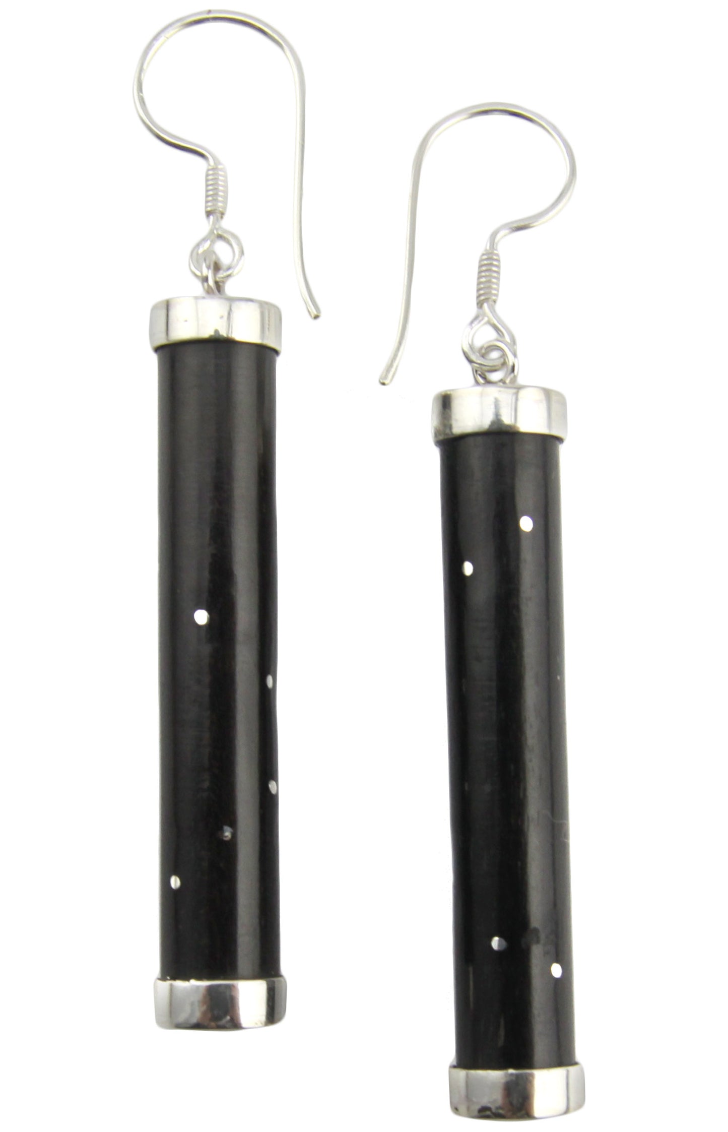 Cylindrical Ear Drops - Ox Horn & Silver Earrings – Evolatree Jewelry