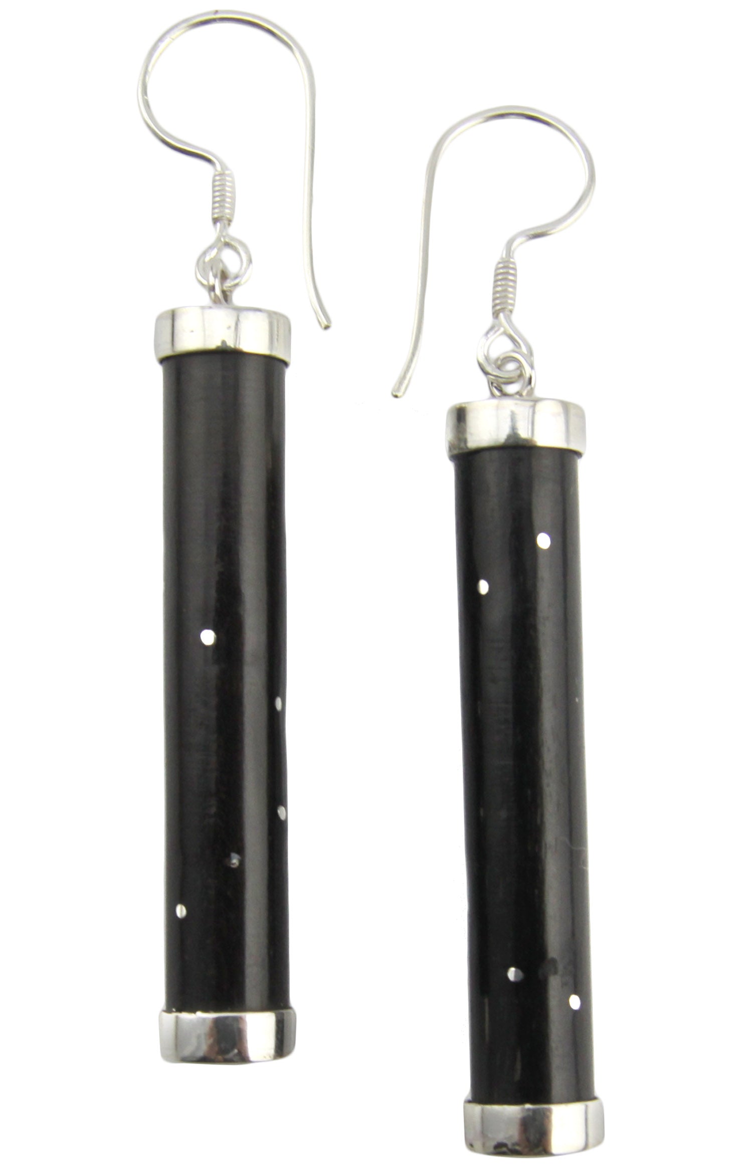 Cylindrical Ear Drops - Ox Horn & Silver Earrings – Evolatree Jewelry