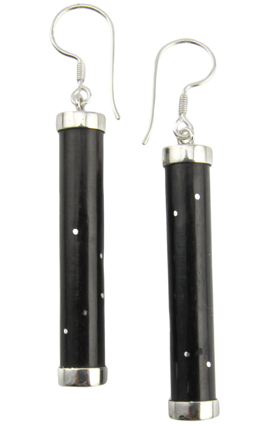 Cylindrical Ear Drops - Ox Horn & Silver Earrings – Evolatree Jewelry