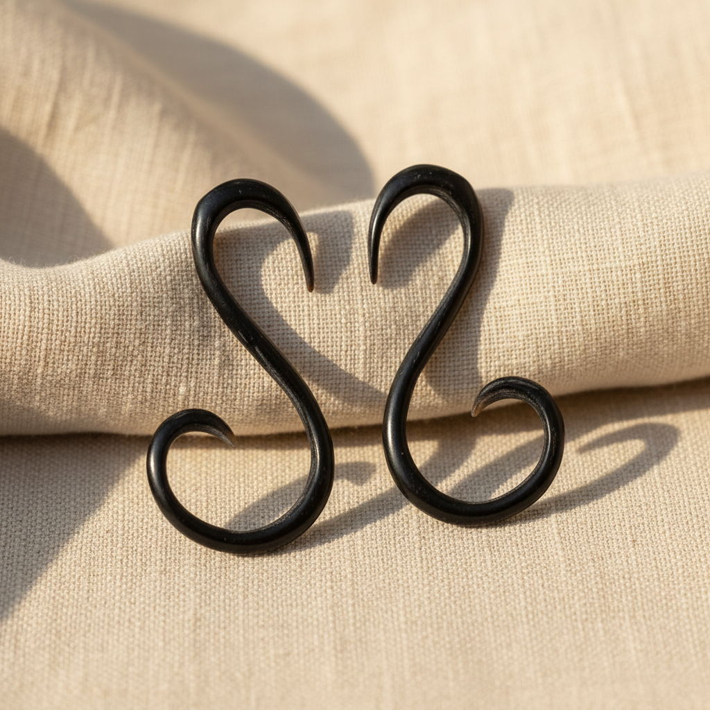 Hand Carved Horn Swan Tail Ear Gauges - 2mm / 12g