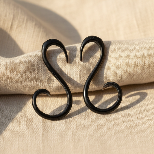 Hand Carved Horn Swan Tail Ear Gauges - 2mm / 12g