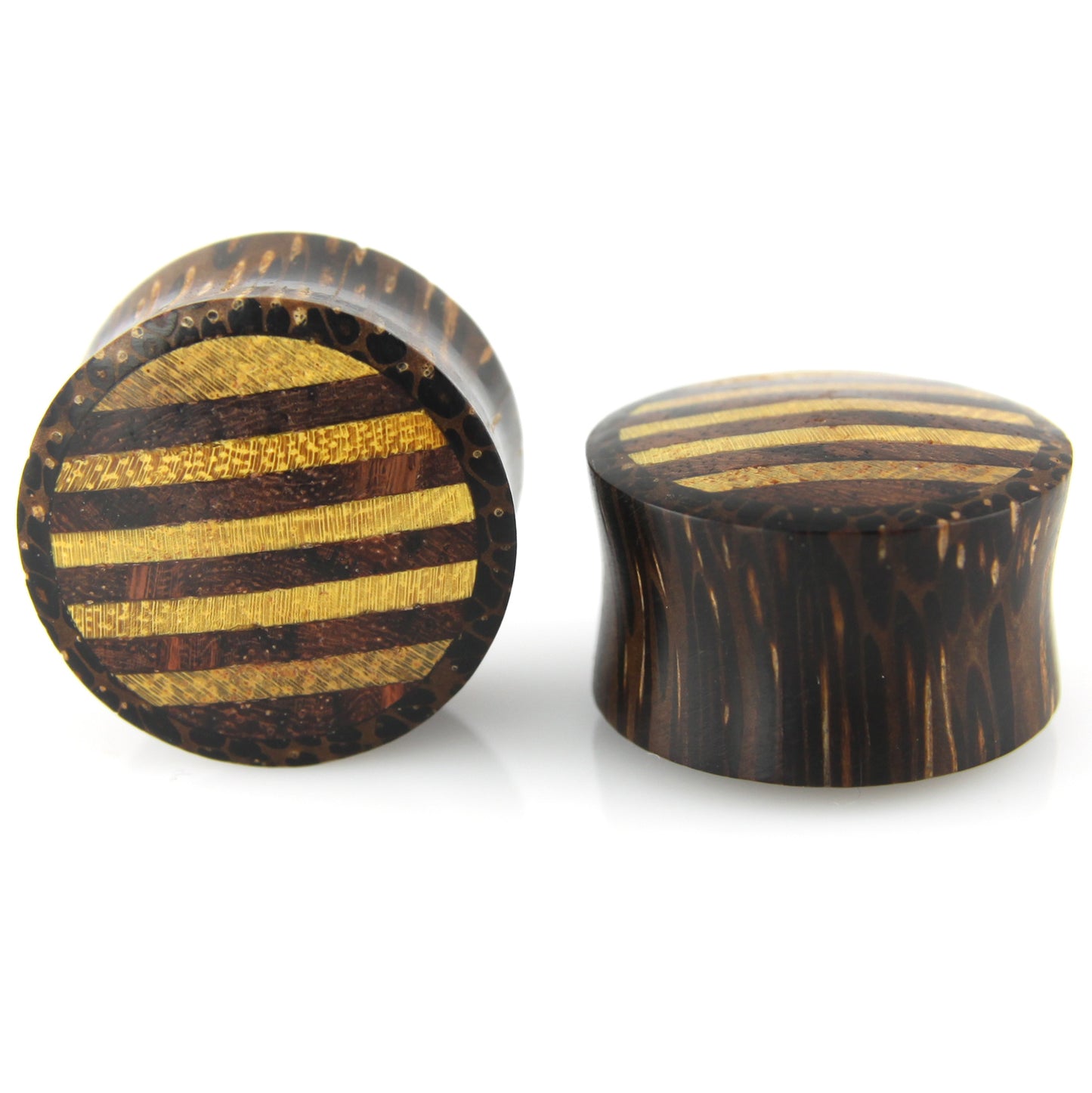Hand Carved Wood Stripes Ear Plugs – image 5 – Evolatree Jewelry