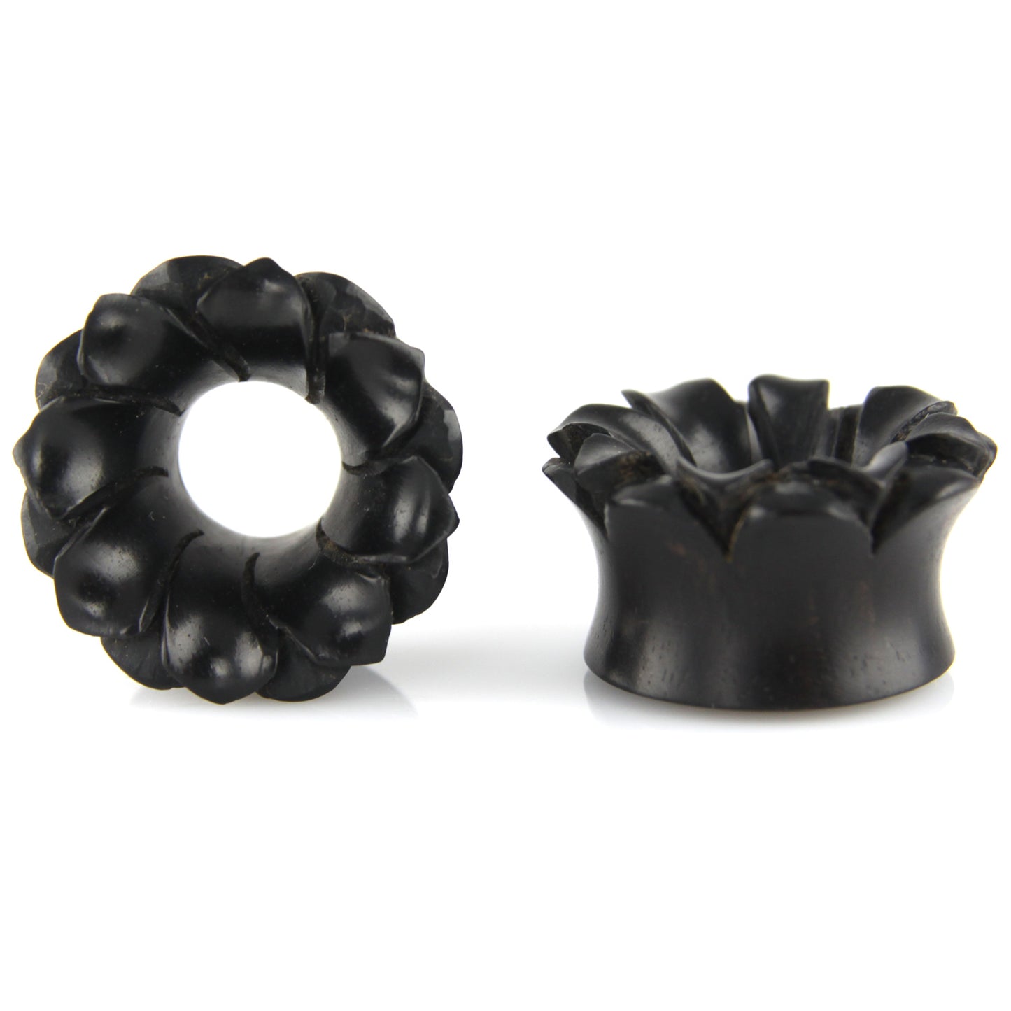 Hand Carved Floral Burst Ear Plugs – image 4 – Evolatree Jewelry