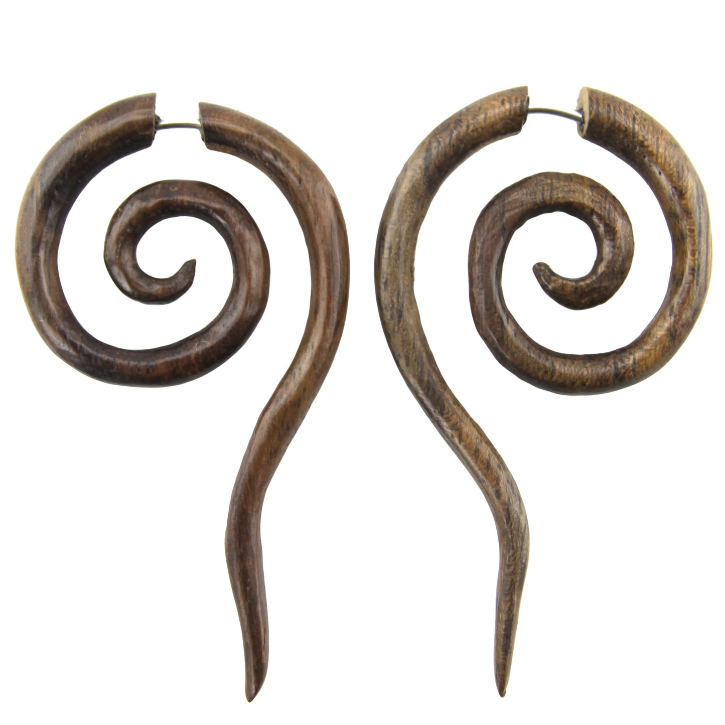 Hand Carved Wood Spiral Earrings - Steel Posts – Evolatree Jewelry