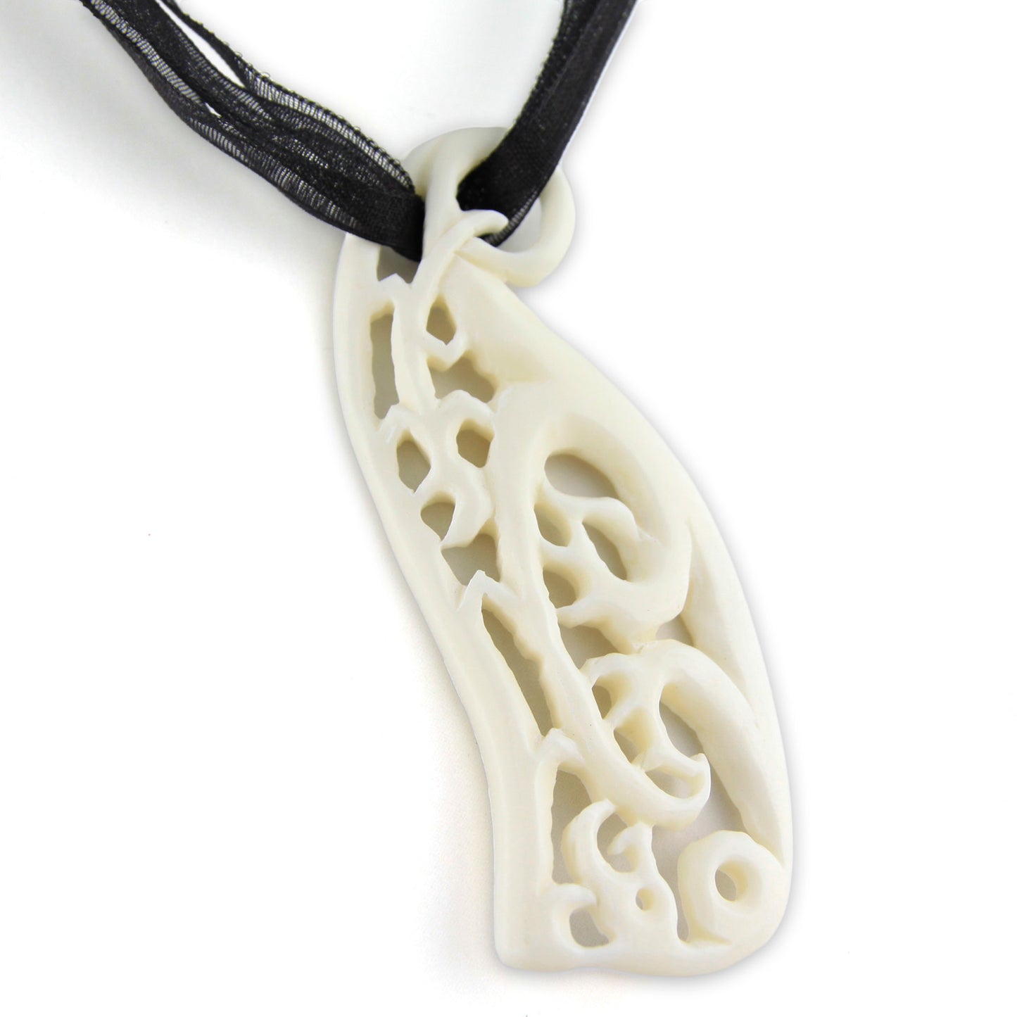 Hand Carved White Bone Organic Filigree Pendant Necklace – image 2 – Evolatree Jewelry