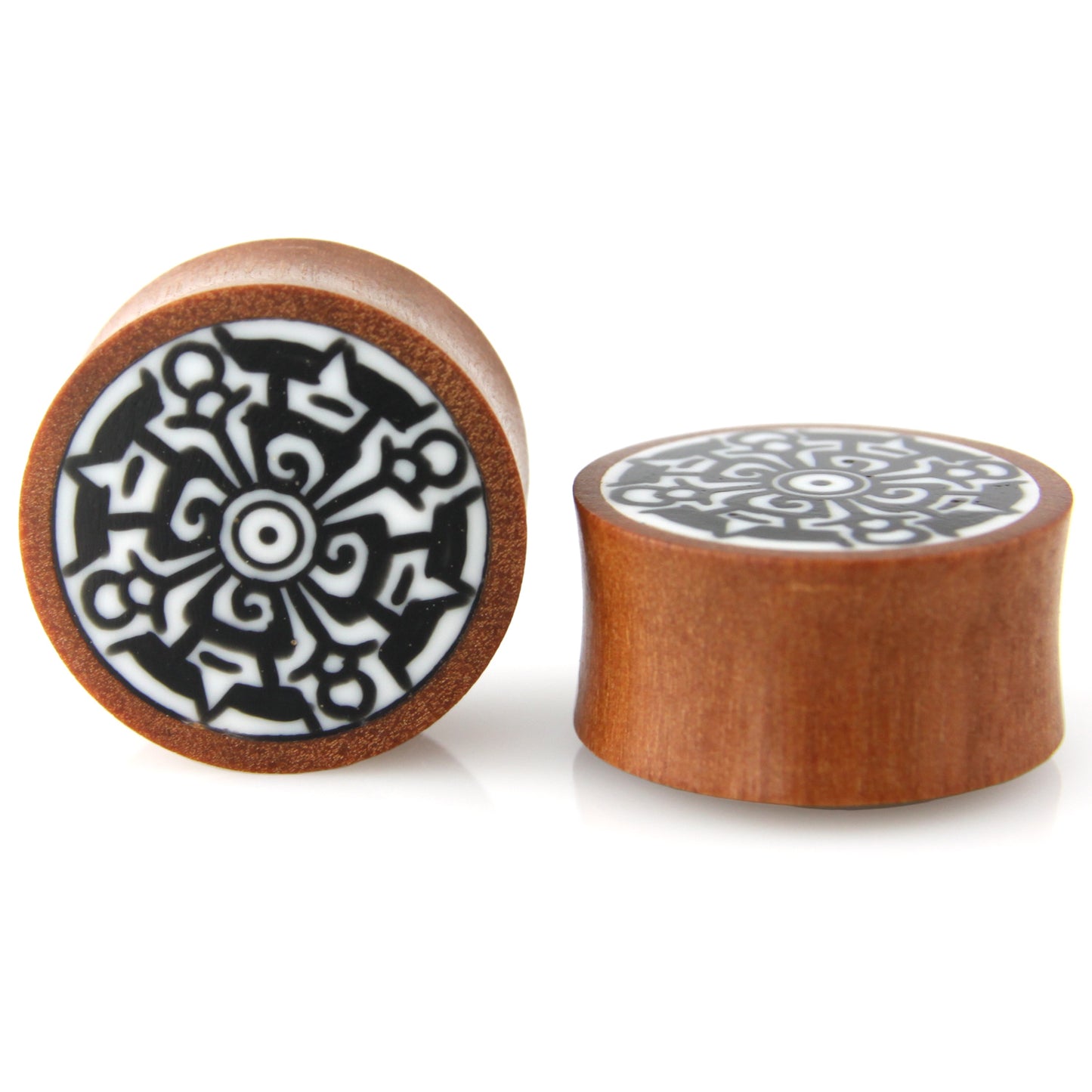 Hand Carved Resin & Wood Mandala Ear Plugs – image 3 – Evolatree Jewelry
