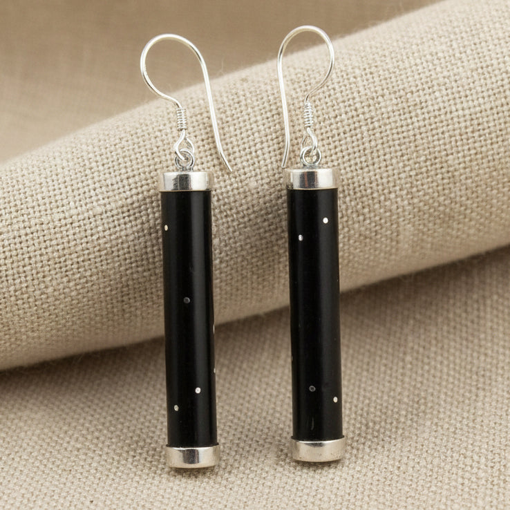 Cylindrical Ear Drops - Ox Horn & Silver Earrings – Evolatree Jewelry