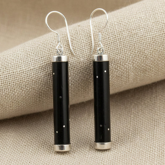 Cylindrical Ear Drops - Ox Horn & Silver Earrings – Evolatree Jewelry