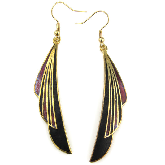 Gold Colored - Black & Red - Art Deco Cloisonne Hook Earrings – Evolatree Jewelry
